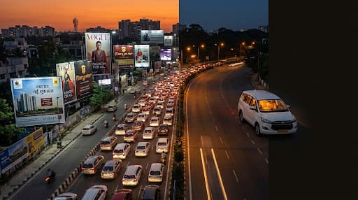 Bengaluru traffic with billboards vs a single cab